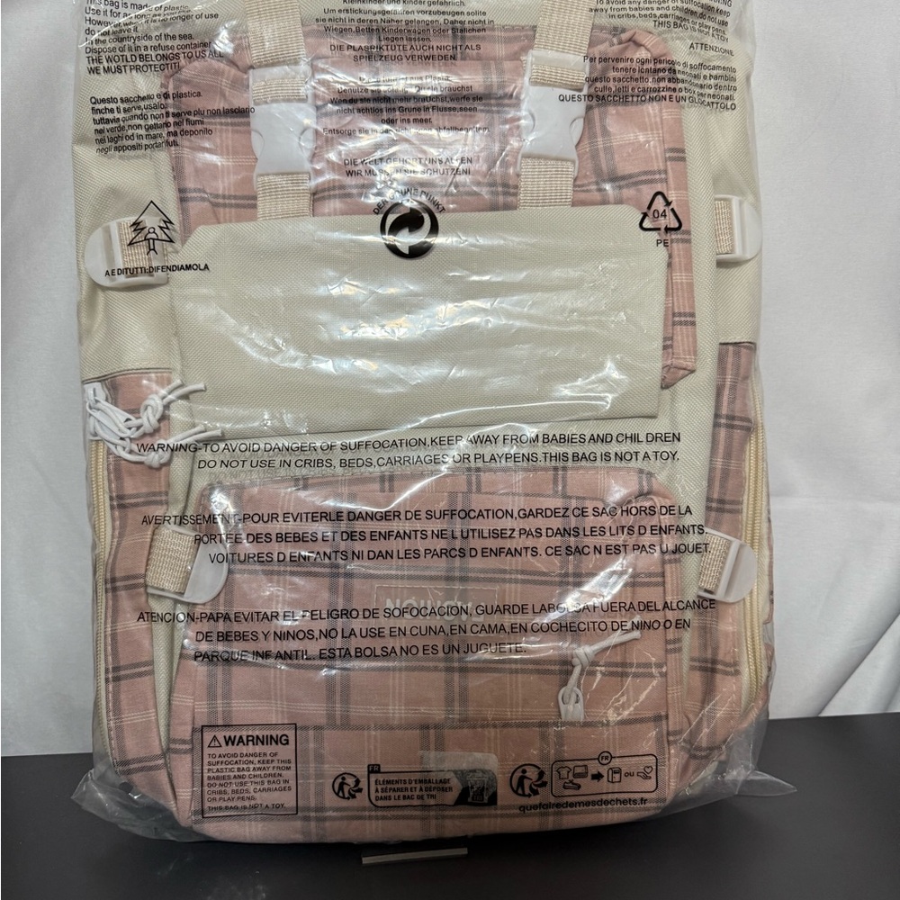 NEW Pink Plaid Five Piece Canvas School Backpack Combo Set